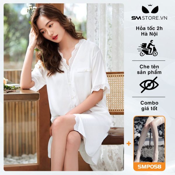 Xuyên thấu áo sơ mi trắng mặc ngủ vải mỏng dáng dài gợi cảm